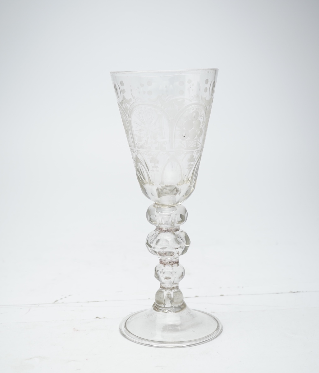 A tall Bohemian faceted glass goblet, c.1750
